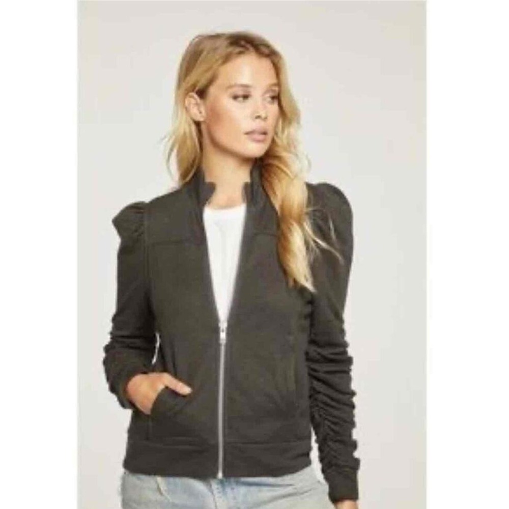 Chasor Vintage Jacket Womens Large Black Zipper Puffed Sleeves Comfy Everyday